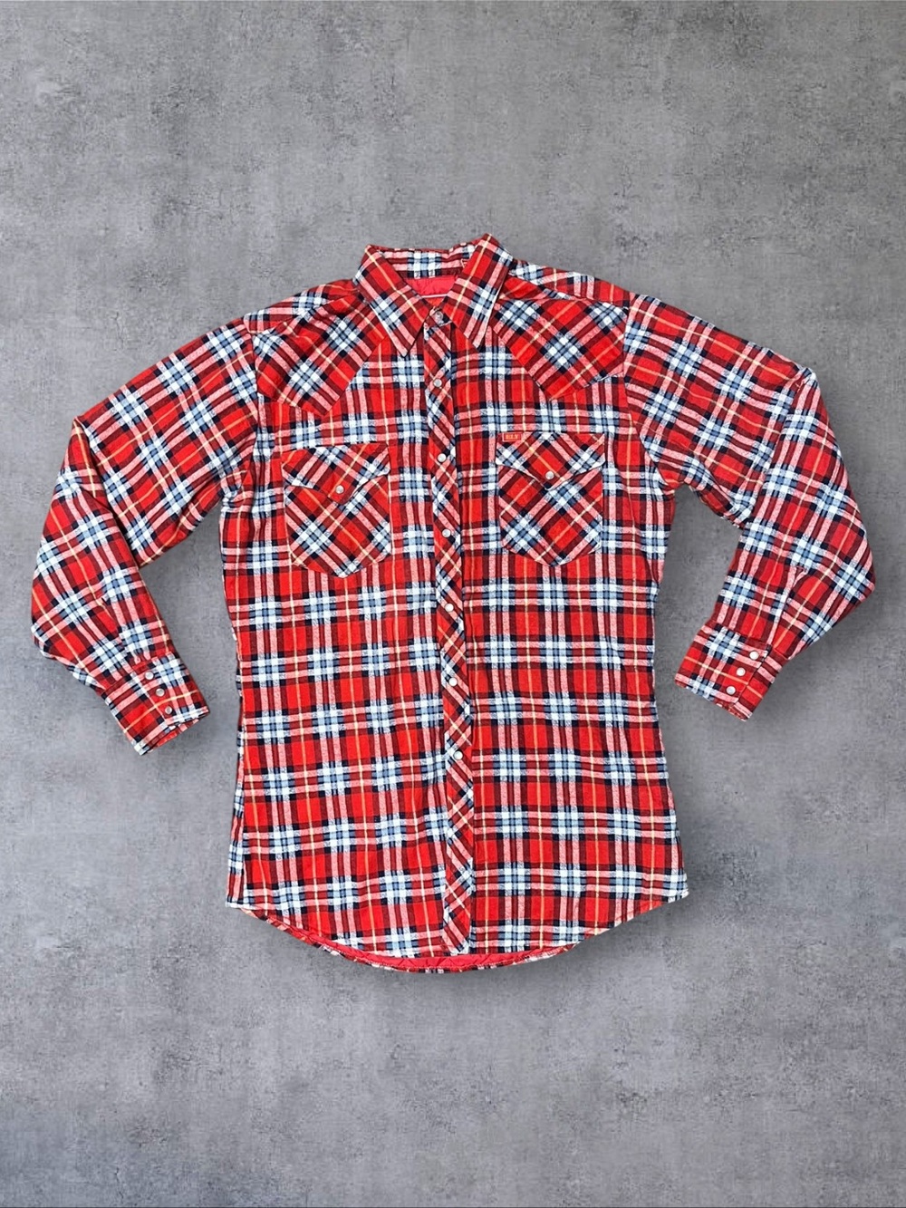 Vintage 70s Ely Plains Sz M Red & Navy Plaid Quilted Lining Flannel